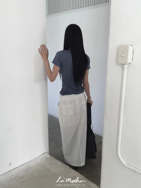 口袋外縫開衩長裙